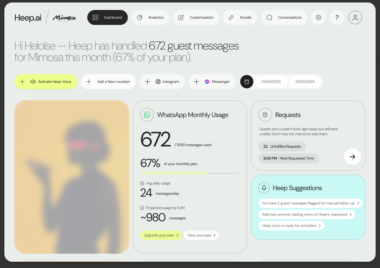 Dashboard Heep affichant les conversations Instagram DM en temps réel